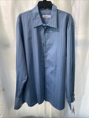 Calvin Klein Men's Light Blue Vertical Stripe Dress Shirt